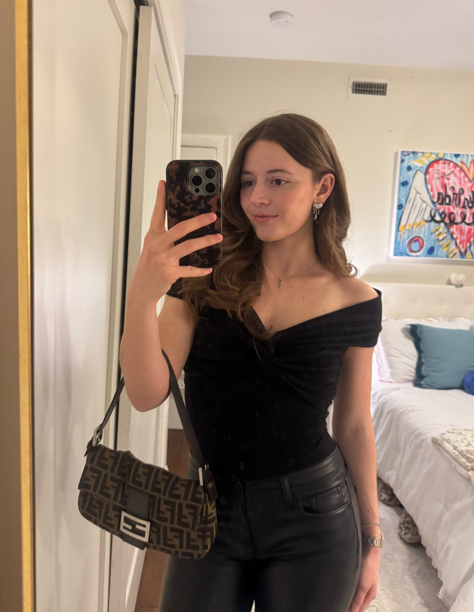 Reformation off the shoulder top with Gap leather pants✨

#LTKStyleTip #LTKFindsUnder100 #LTKItBag