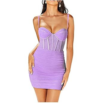 Womens Sexy Elegant See Tulle Dress Sleeveless Ruched Bodycon Mini Dresses Club Party Cocktail Dr... | Amazon (US)
