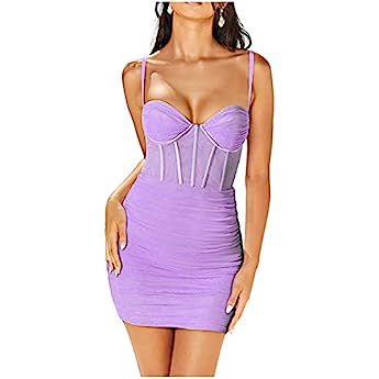 Womens Sexy Elegant See Tulle Dress Sleeveless Ruched Bodycon Mini Dresses Club Party Cocktail Dr... | Amazon (US)