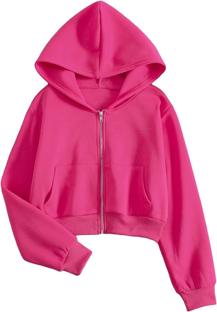 COZYEASE Women's Casual Long Sleeve Zip Up Hoodie Sweatshirt Crop Jacket with Pockets | Amazon (US)