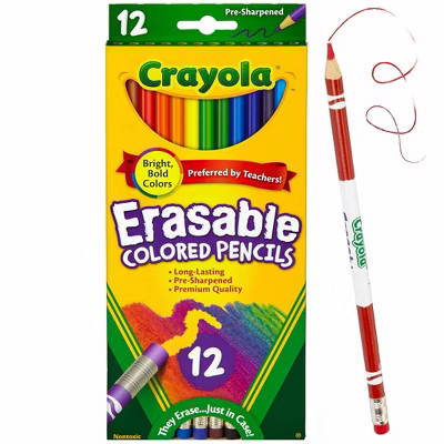 Crayola Erasable Colored Pencils 12ct: Cute School Supplies for Kids, Classroom Must Haves, Drawing Tools | Target