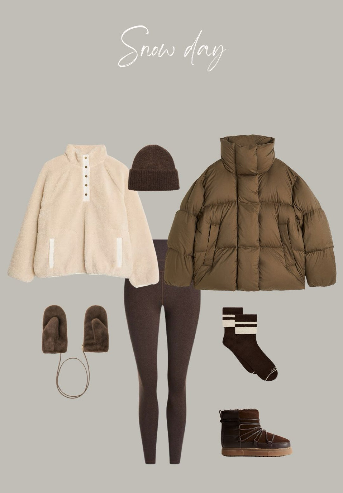 Snow day outfit inspiration 

Tonal outfit, cream fleece, thermal leggings, mittens, snow boots, Wool hat, puffer coat, down jacket, apres ski outfit, ski wear 

#LTKuk #LTKstyletip #LTKwinter