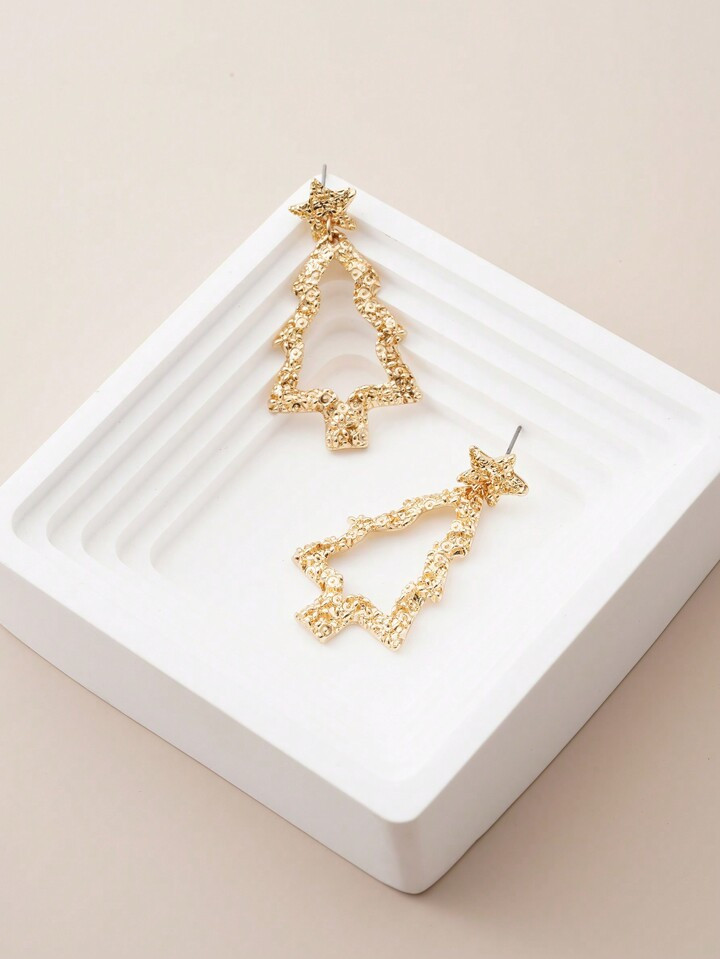 1pair Stylish Water Pattern Texture Cutout Alloy Christmas Tree Pendant Earrings | SHEIN