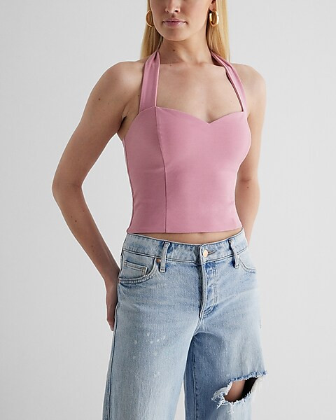 Body Contour Textured Sweetheart Halter Cropped Tank | Express