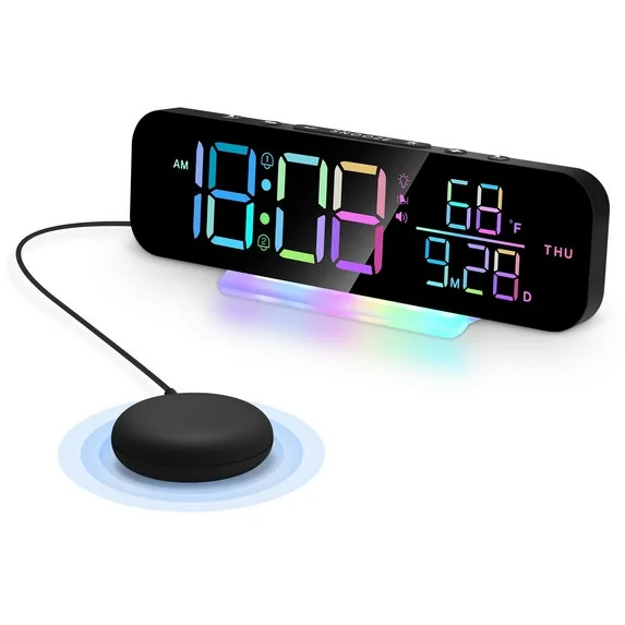 ITIGOITIE Extra Loud Vibrating Alarm Clock,Adjustable Volume,Dimmer,Large LED Digital with RGB Ni... | Walmart (US)