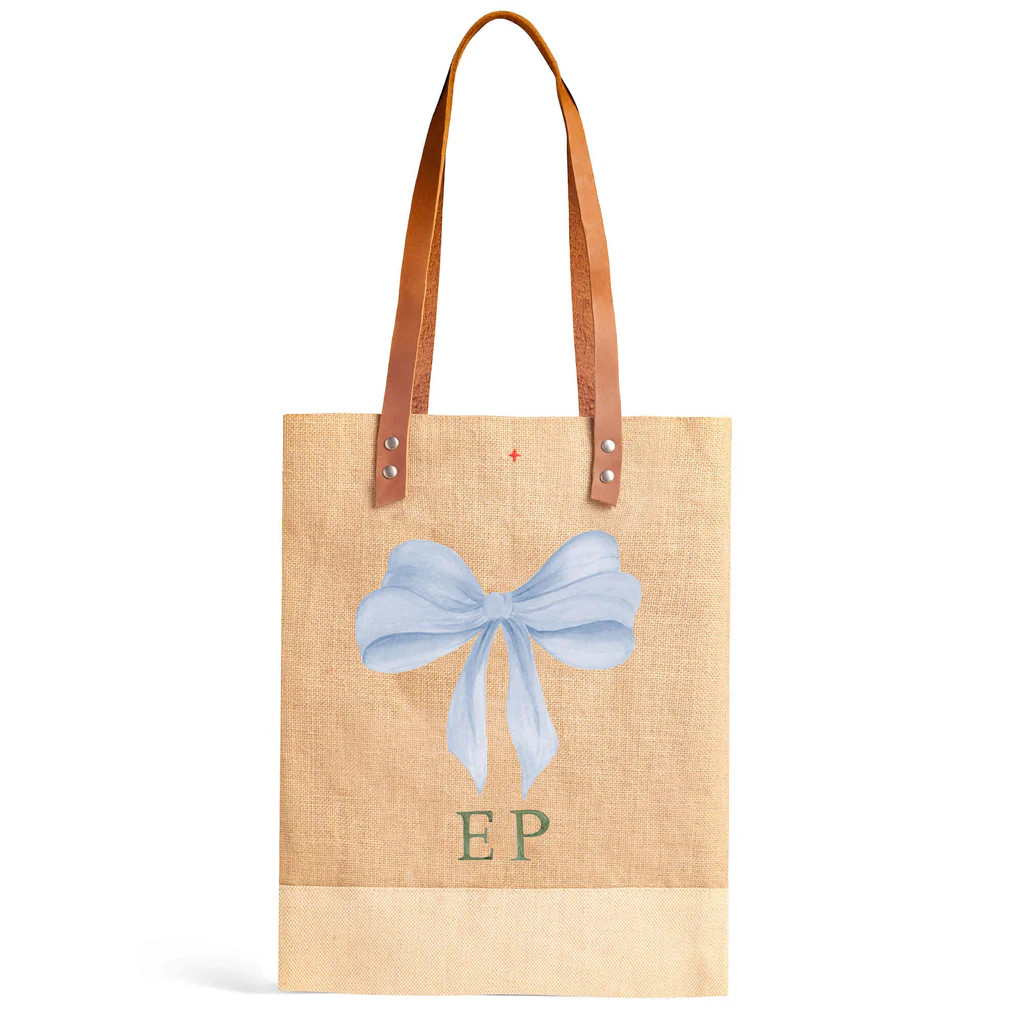 Wine Tote in Natural with Powder Blue Bow by Amy Logsdon Only available once per year | Apolis
