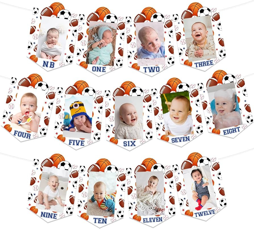 Sports 1st Birthday Decorations All Star Monthly Photo Banner for Boys Sports All Star First Birt... | Amazon (US)