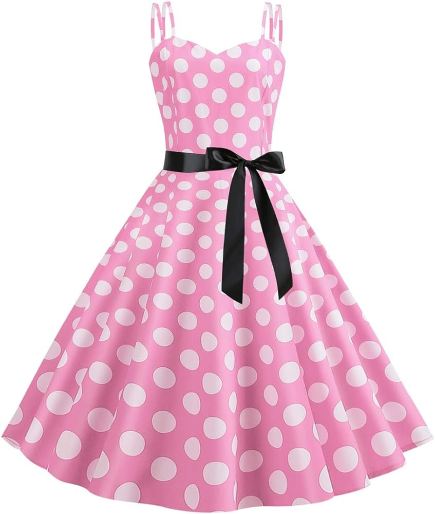 Women Vintage Polka Dot 1950s Rockabilly Halter Audrey Dress Retro Floral Evening Cocktail Swing ... | Amazon (US)