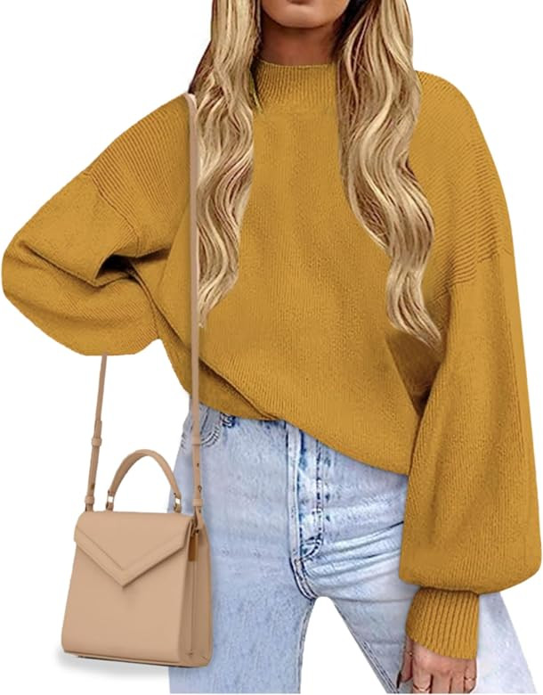 Gentlewarm Women's 2023 Fall Fashion Mock Neck Long Lantern Sleeve Oversized Sweaters Loose Knit ... | Amazon (US)