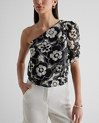 Floral One Shoulder Banded Bottom Top | Express