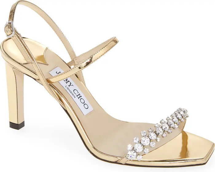 Jimmy Choo Meira Crystal Embellished Metallic Sandal | Nordstrom | Nordstrom
