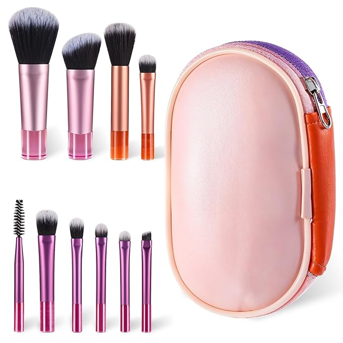 10 PCS Travel Makeup Brush Set Travel Size Mini Makeup Brushes with Pack Portable Travel Size Cos... | Amazon (US)