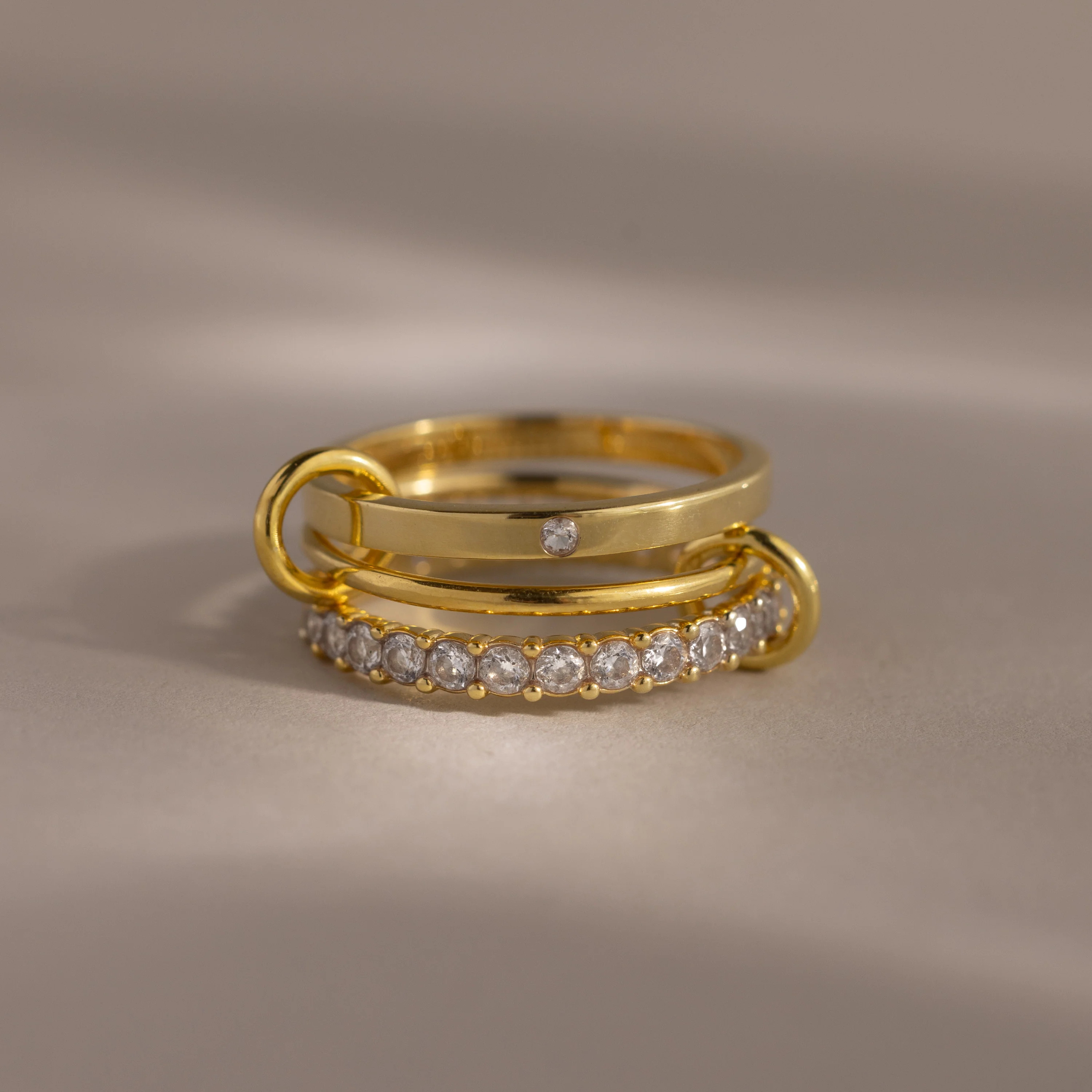 Triple Linked Diamond Birthstone Rings Set of 3 | Caitlyn Minimalist | Caitlyn Minimalist