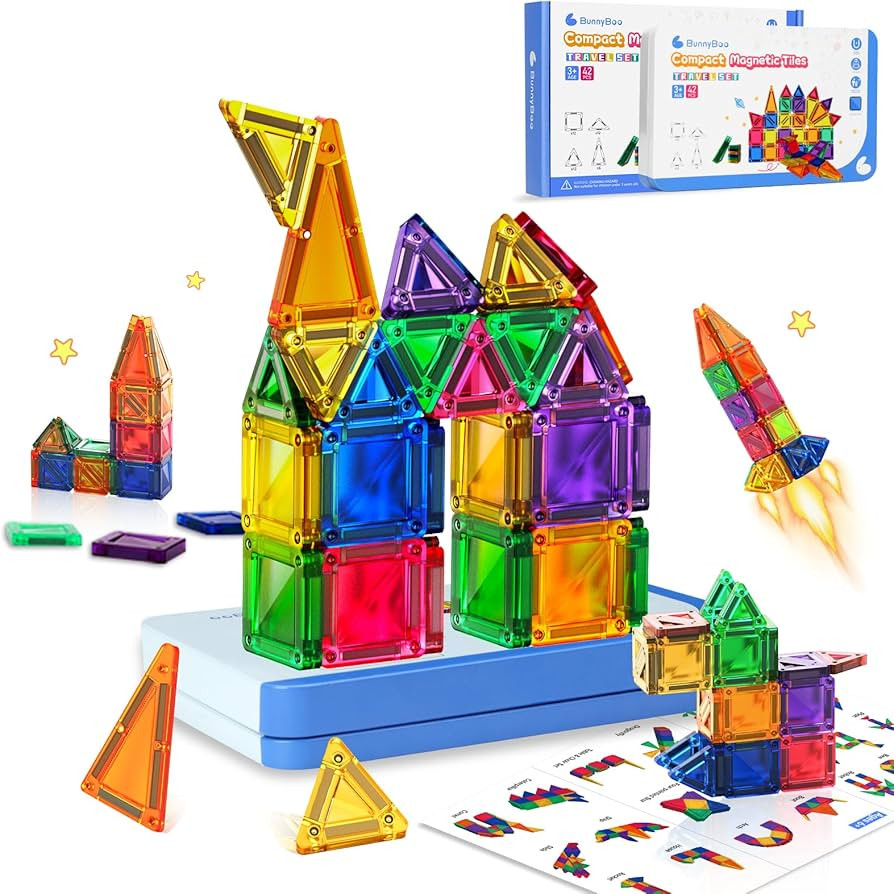 Travel Magnetic Tiles Toddler Toy Set, 42PC Mini Magnetic Tiles & Building Blocks for Kids, Porta... | Amazon (US)