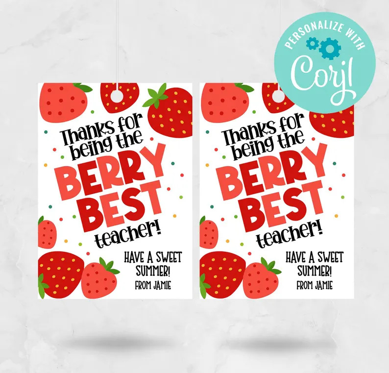 Last Day of School Tags, Berry Best Teacher Gift Tag, Strawberry Teacher Kids Gift Tag, End of Sc... | Etsy (Global)