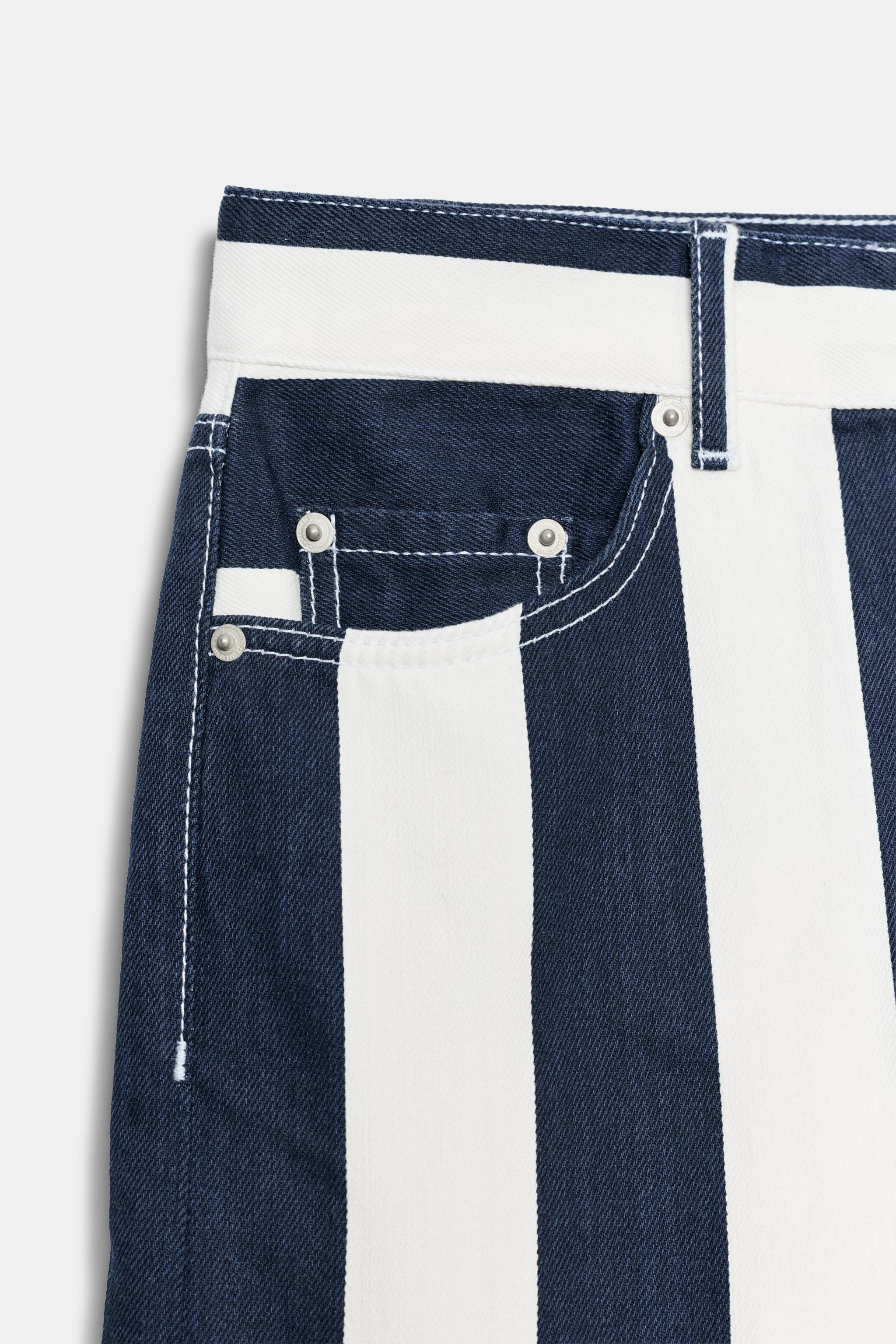 ZW COLLECTION MID-RISE STRIPED STRAIGHT LEG JEANS | Zara US