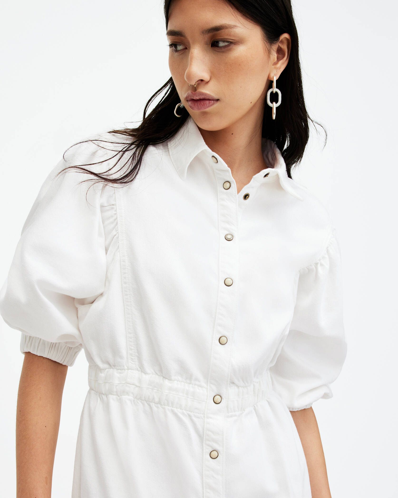 Osa Denim Midi Dress Chalk White | ALLSAINTS | AllSaints UK