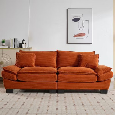CAVINAS Loveseat Sofa with 2 Supportive Pillows, 23 Inch Corduroy Sofa, Comfy Upholstered Seat Sofa Couch for Bedroom, Living Room, Apartment -Orange | Target