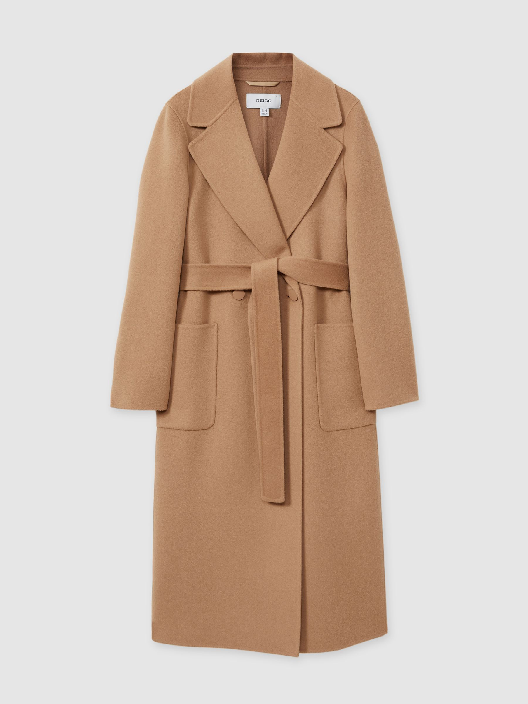 Reiss Wool Blend Double Breasted Blindseam Coat in Light Camel - REISS | Reiss UK
