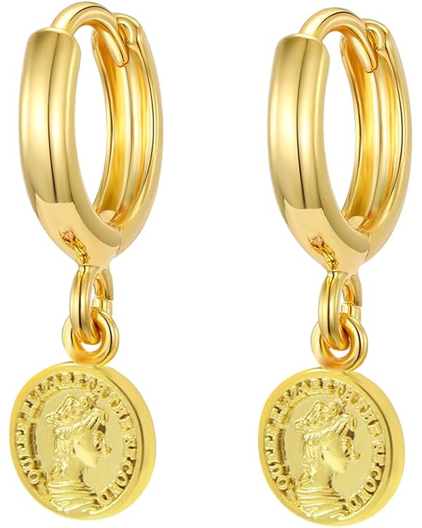 XYJZXY Gold Huggie Small Hoop Earrings with Charm Personalized Snake/Evil Eye/Star/Cross/Lock/Key... | Amazon (US)
