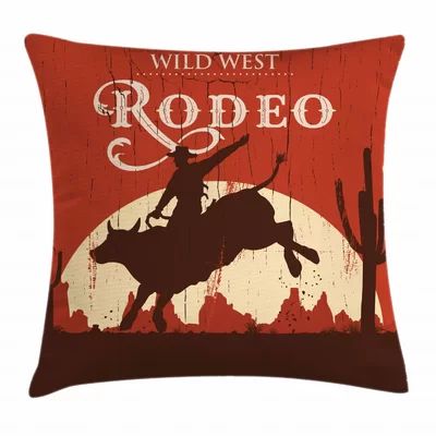 Rodeo Cowboy Riding Bull Indoor / Outdoor 40" Throw Pillow CoverRodeo Cowboy Riding Bull Old Sign We | Wayfair North America