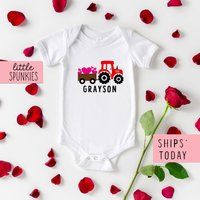 Red Valentines Day Tractor Onesie®, Baby Boy Valentine Outfit, Farm Onesies® | Etsy (US)