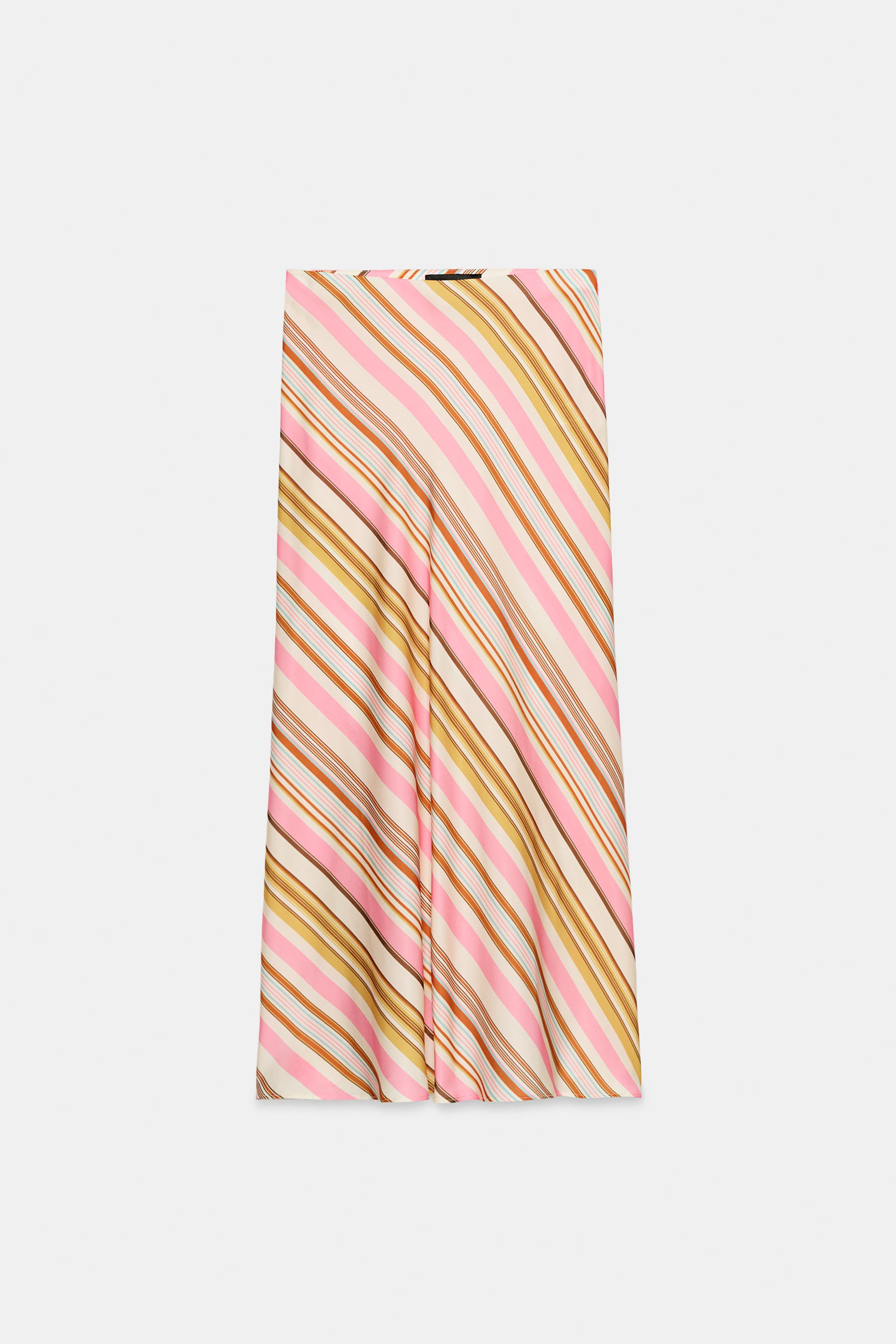 STRIPED SATIN MIDI SKIRT | Zara US