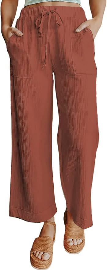 Dokotoo Women's 2022 Fashion Casual Elastic High Waisted Wide Leg Loose Work Long Palazzo Pants T... | Amazon (US)