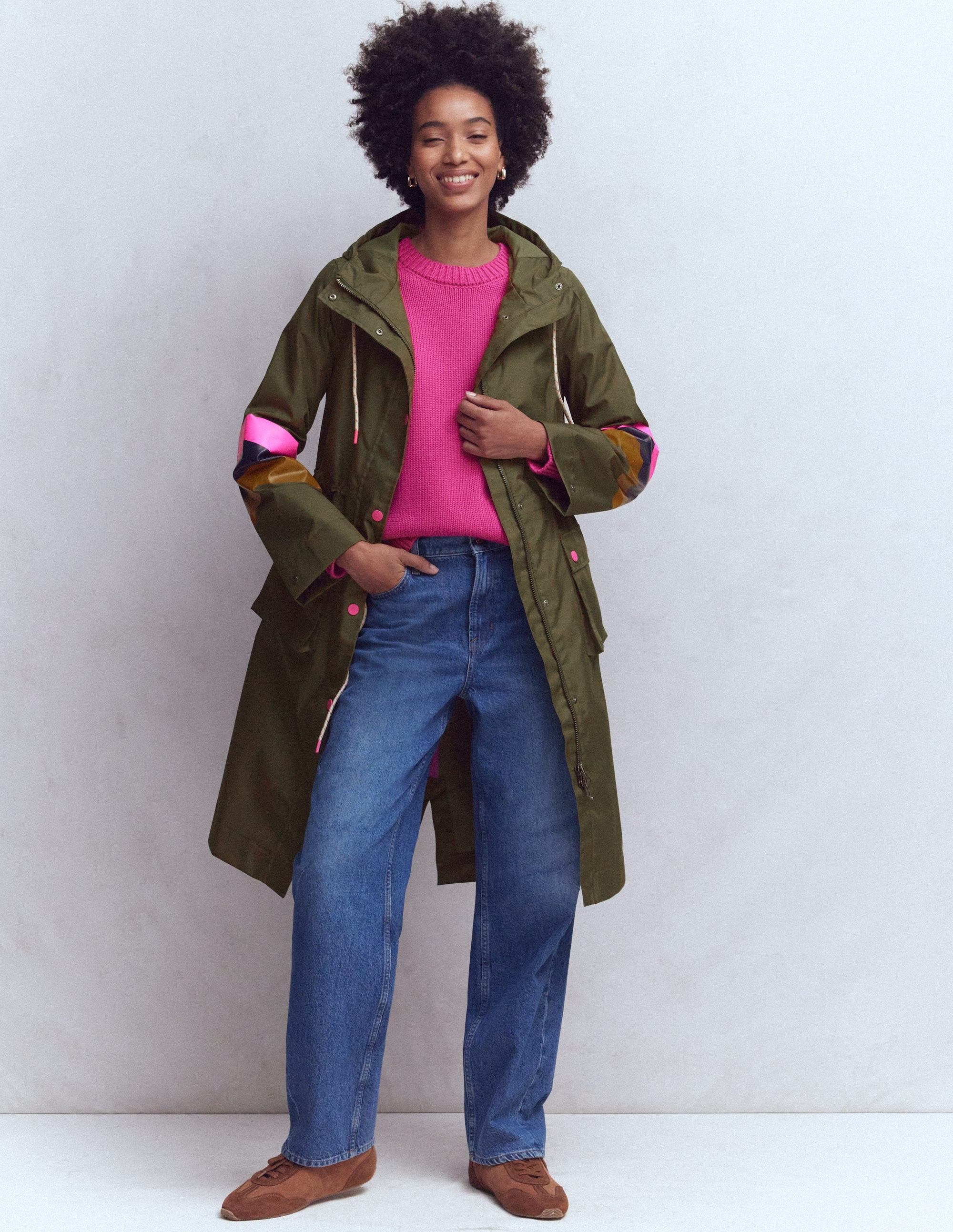 Striped Longline Rain Mac-Woodland Green Stripe | Boden (US)