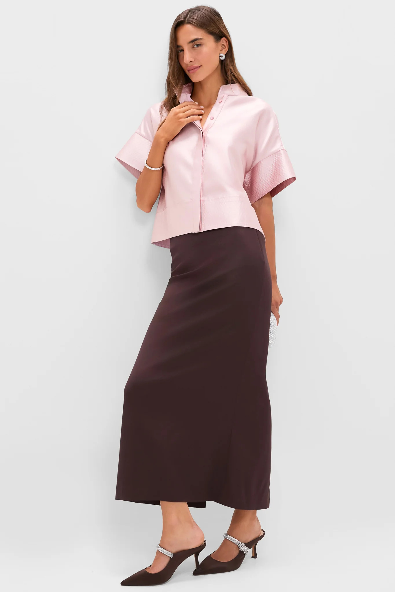 Light Pink Dupioni Trapunto Stitch Sofia Shirt | Tuckernuck (US)