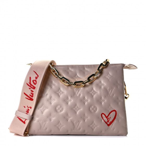 LOUIS VUITTON Lambskin Embossed Monogram Fall In Love Coussin PM DragÃ©e Light Pink | Fashionphile