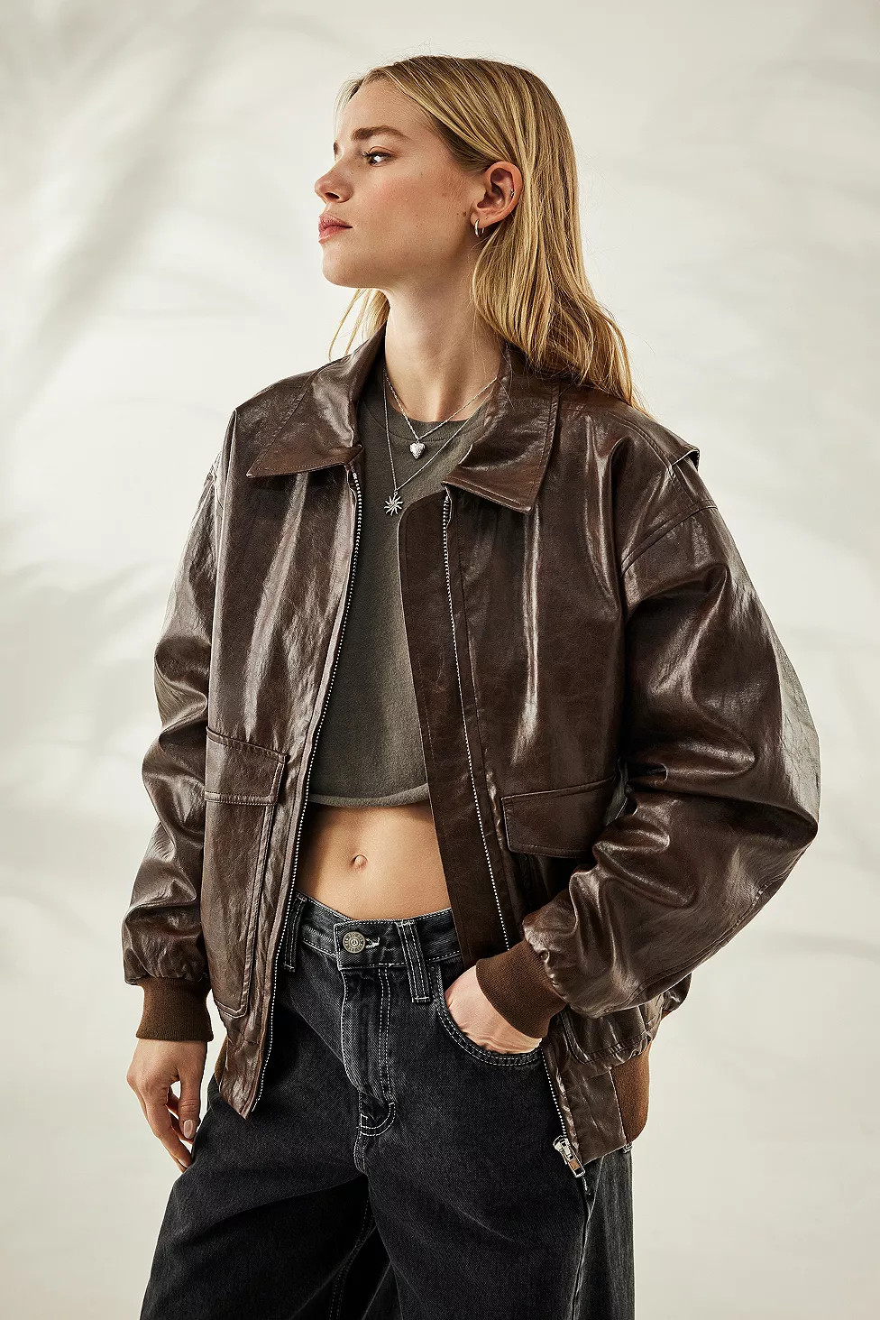 BDG Brown PU Flight Jacket | Urban Outfitters (EU)