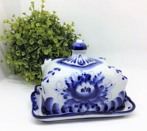 Vintage Blue White Butter Dish, Beautiful Covered Dish, Cheese Dish, Farm Table Victorian Servewa... | Etsy (US)