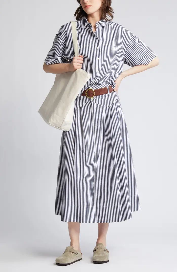 THE GREAT. The Field Stripe Cotton Midi Skirt | Nordstrom | Nordstrom
