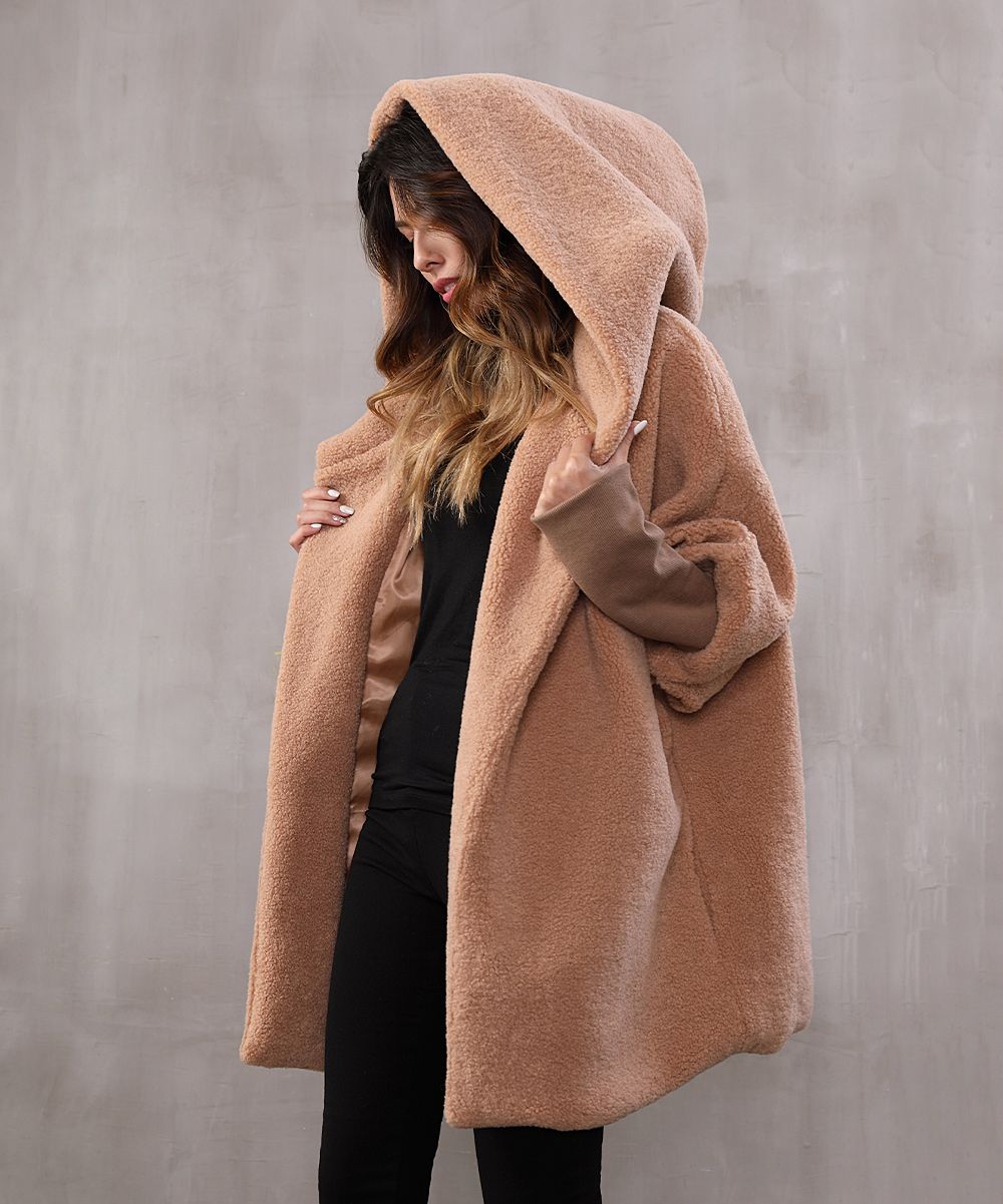 Z Avenue Women's Non-Denim Casual Jackets Camel - Camel Sherpa Hooded Coat - Women & Plus | Zulily