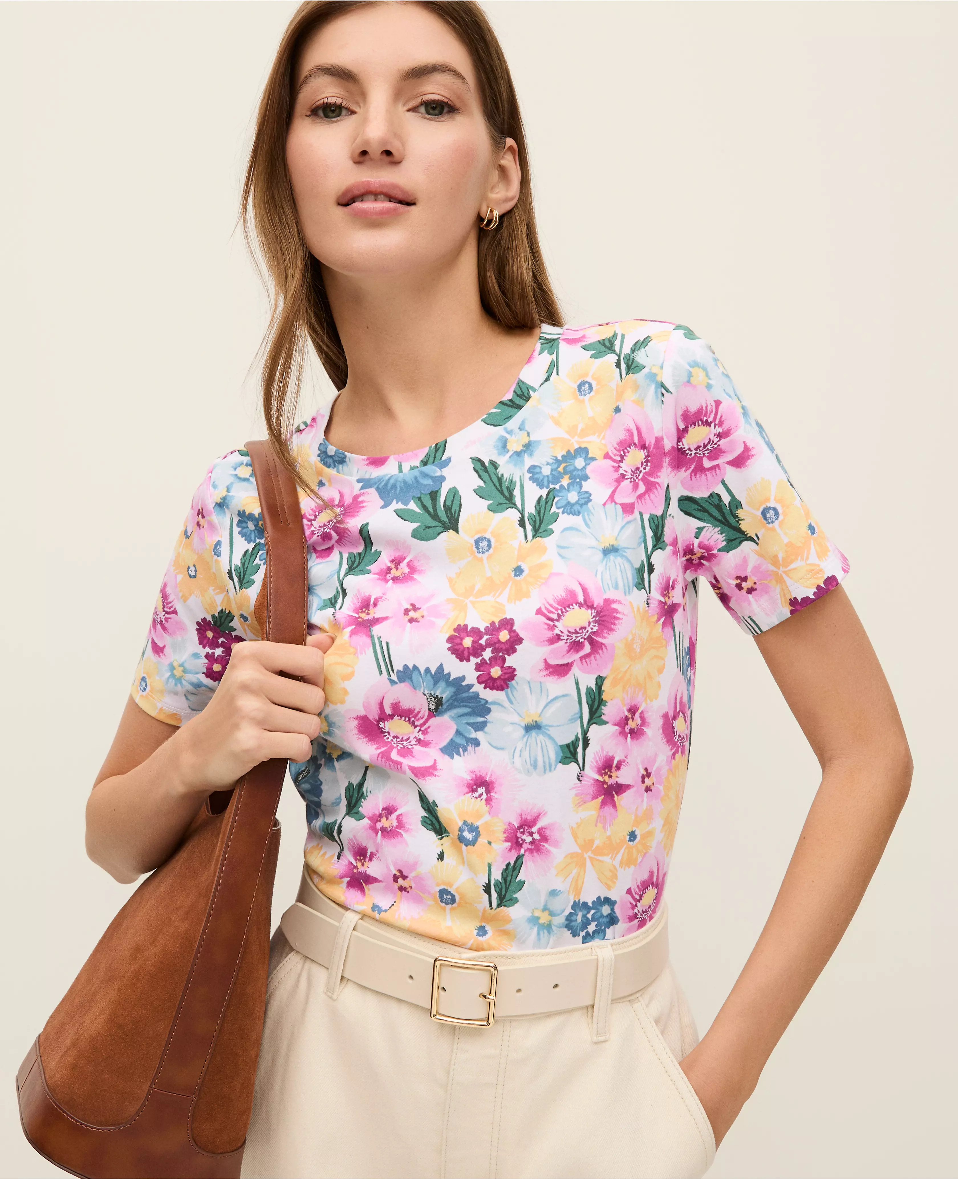 Weekend Collection Floral Crew Neck Tee | Ann Taylor