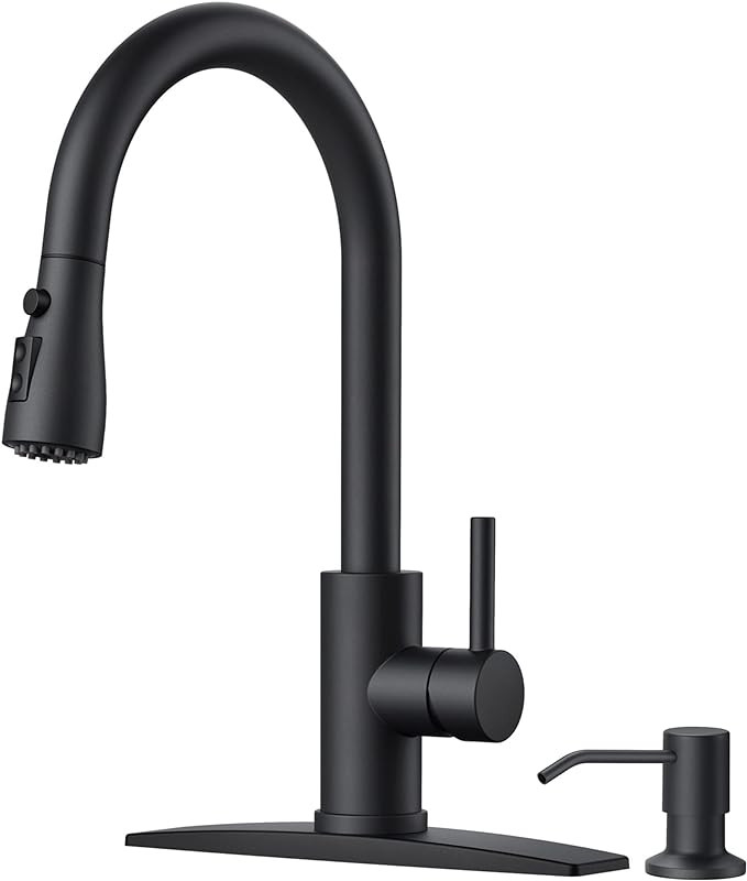 FORIOUS Black Kitchen Faucet with Soap Dispenser and Pull Down Sprayer, Bar High Arc Single Handl... | Amazon (US)