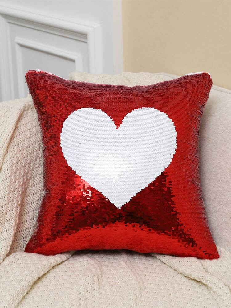 Reversible Sequin Heart Pattern Cushion Cover Without Filler | SHEIN