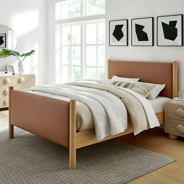 Modway Maven King Size Vegan Leather Upholstered Platform Bed in Tan Oak | Walmart (US)
