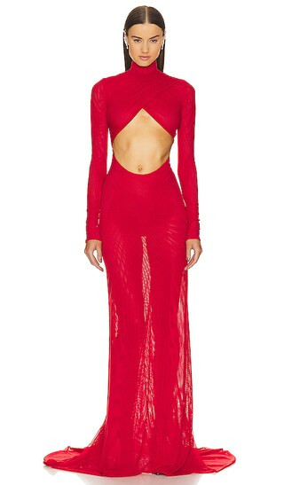Mock Neck Cutout Evening Gown in Red | Revolve Clothing (Global)