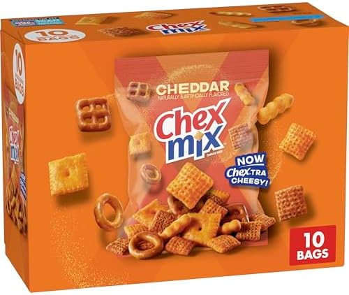 Chex Mix Cheddar Snack Mix, Single Serve Snack Bags, Multipack, 10 Ct, 17.5 oz | Amazon (US)