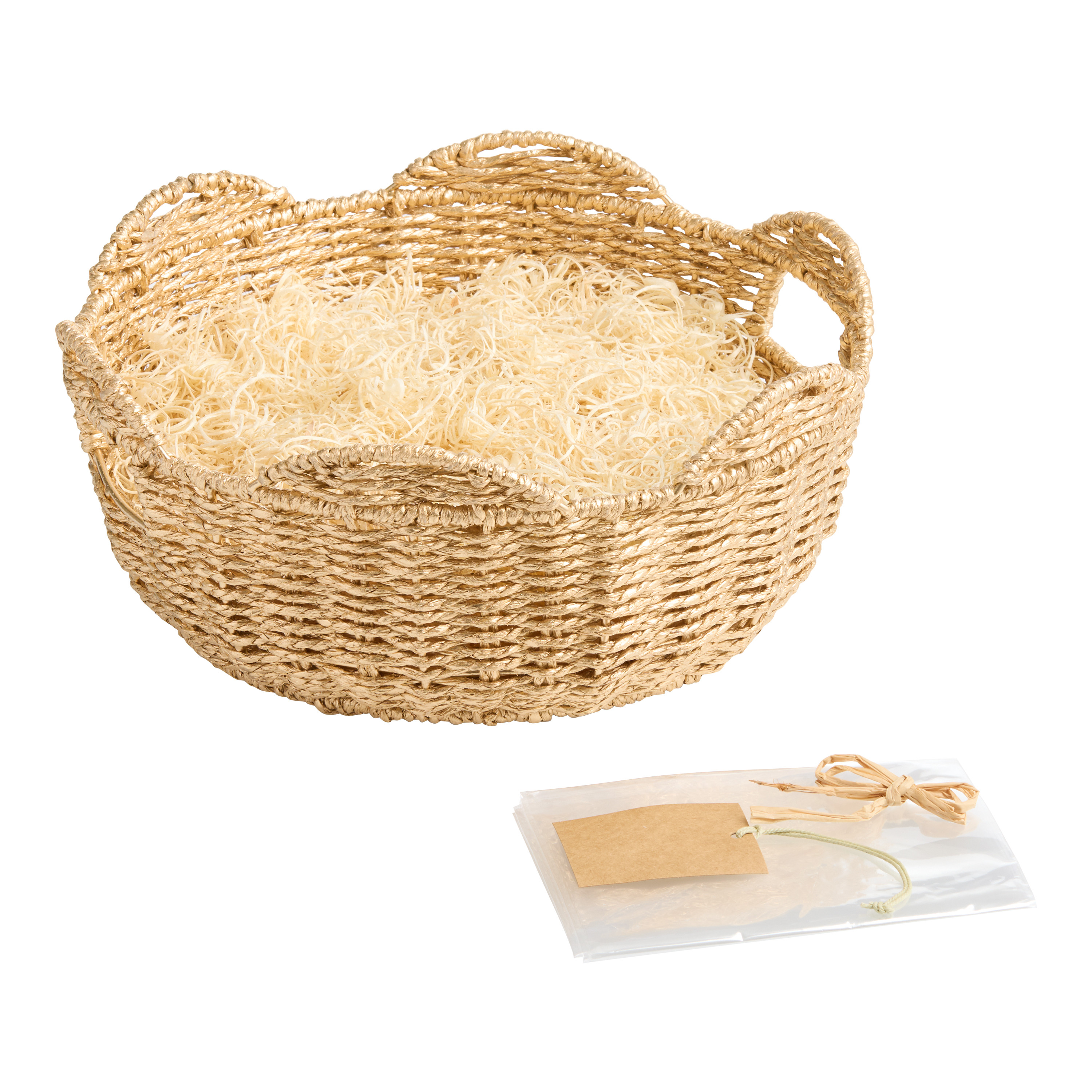 Round Gold Scallop Gift Basket Kit with Handles | World Market