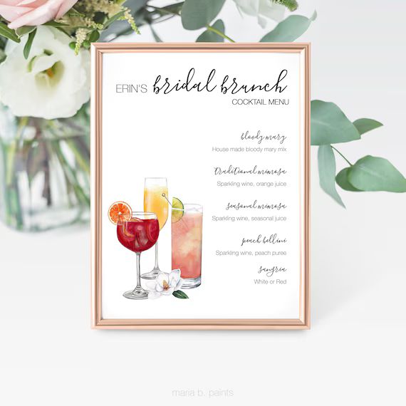Custom Bridal or Baby Shower Bar Menu Digital Print, Signature Cocktail Sign, Wedding Decor, Prin... | Etsy (US)
