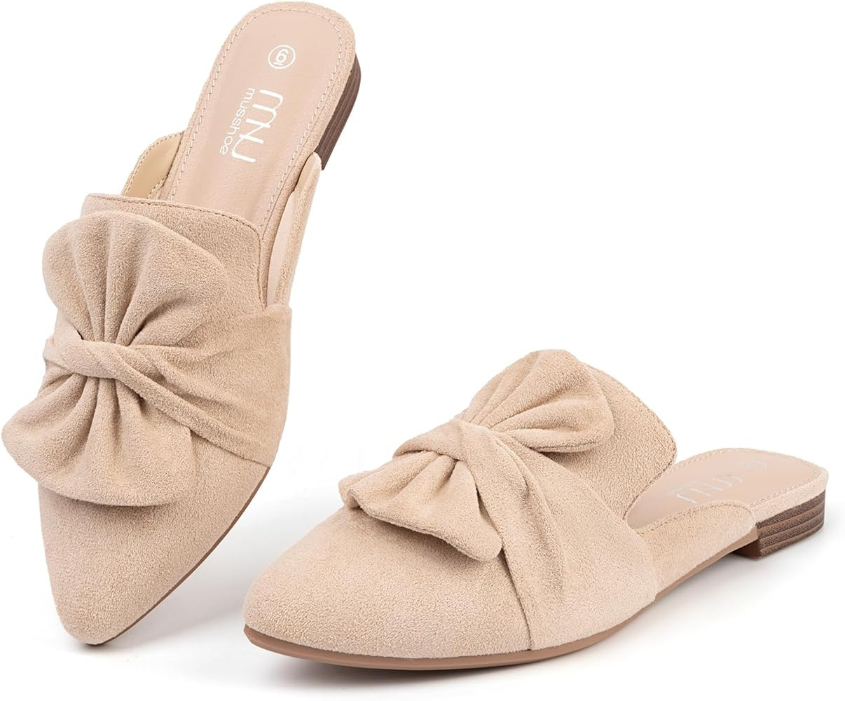 MUSSHOE Womens Mules Comfortable Pointed Toe Mules for Women Flats Backless Loafers with Bow Slip... | Amazon (US)