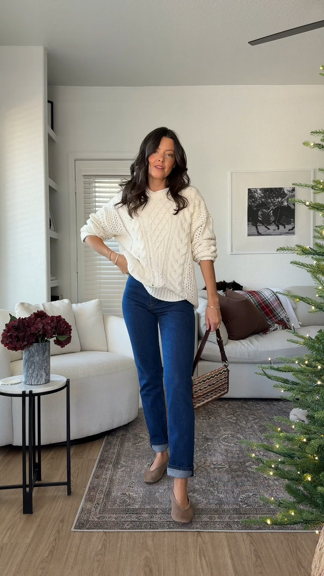 Outfit of the day! I am 5’7” and sized up to a M in the sweater (normally an XS in that brand) and true size small in the tshirt. Jeans are true size 25 regular lengthb the ballet flats are super comfortable to me and feel more like a slipper which I love  

#LTKootd #LTKFindsUnder100 #LTKStyleTip