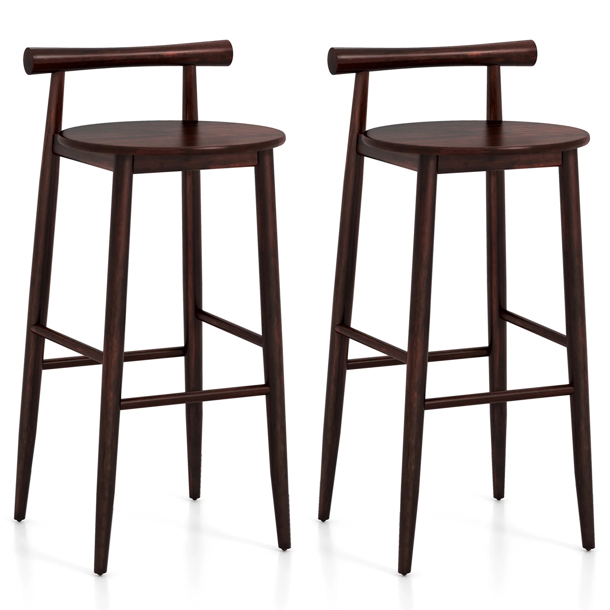 Gymax Bar Height Stools Set of 2 Bar Chair w/ Acacia Wood Frame Supporting Legs Brown | Walmart (US)