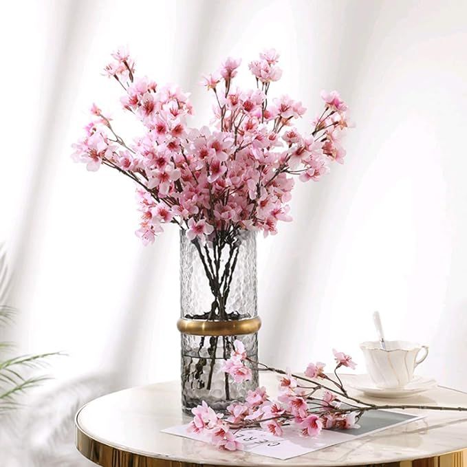 HO2NLE 4PCS Artificial Flowers Branches Faux Silk Cherry Blossoms Stem Fake Floral for Home Garde... | Amazon (US)