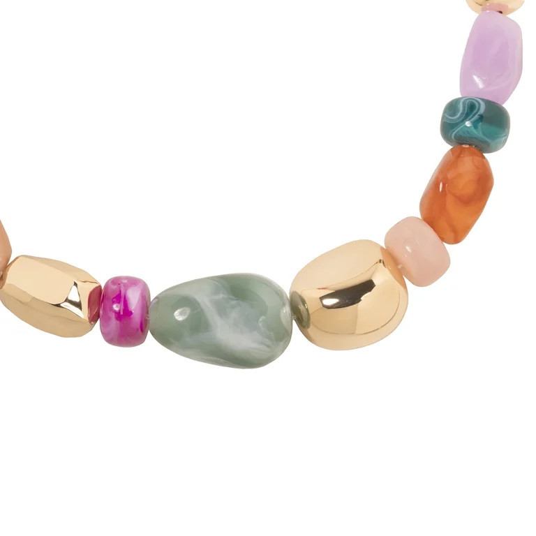 Time and Tru Women's Gold Tone Statement Necklace with Colorful Beads and Chain Detail | Walmart (US)