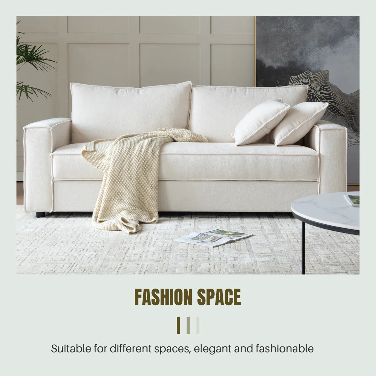 Alcantara 3-Seater 79.5'' Modern Upholstered Sofa with Square Armrests and 2 Throw Pillows | Wayfair North America