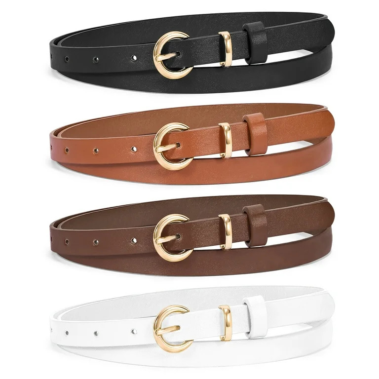 WHIPPY Women Skinny Leather Belts Ladies Waist Belt for Jeans Dress Gold Buckle | Walmart (US)